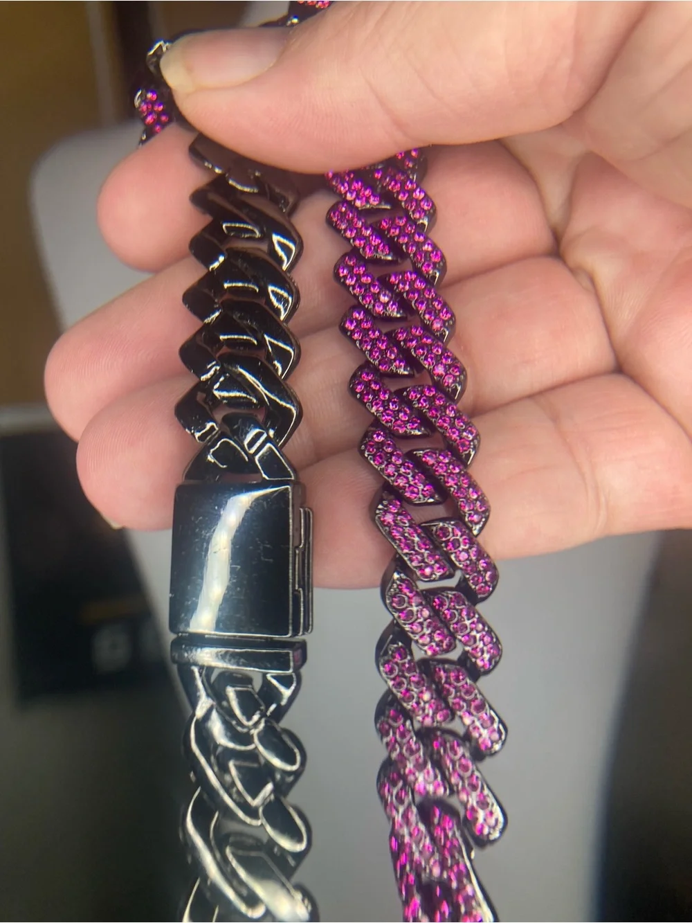 Purple CZ Cuban Link Chain Necklace - Women Jewelry 20”